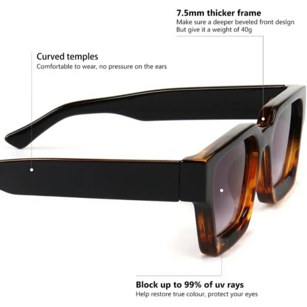 ⚡Men A-Leopard Fashion Thick Trendy Square Shades Rectangle Designer SunGlasses